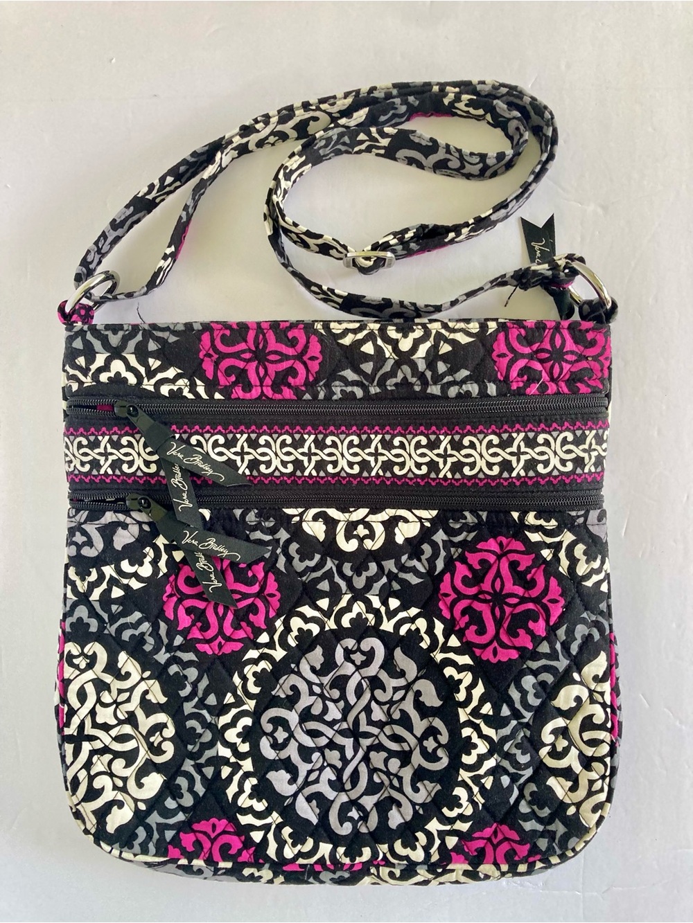 Vera Bradley Black White and Hot Pink Patterned Quilted Crossbody